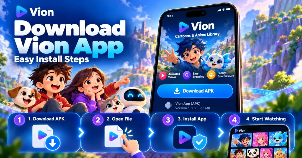 How to download APK, open file, install Vion App and start watching cartoons and anime